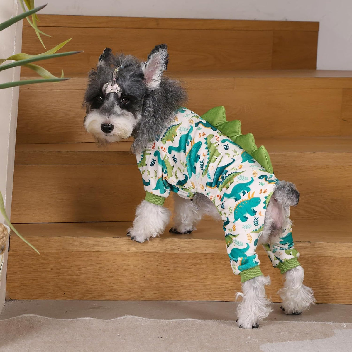 CuteBone Dinosaur Costume Dog Pajamas, Stretchy Spandex Crystal Velvet Sleepwear Coat for Small Dogs, Soft & Warm Pet Ou