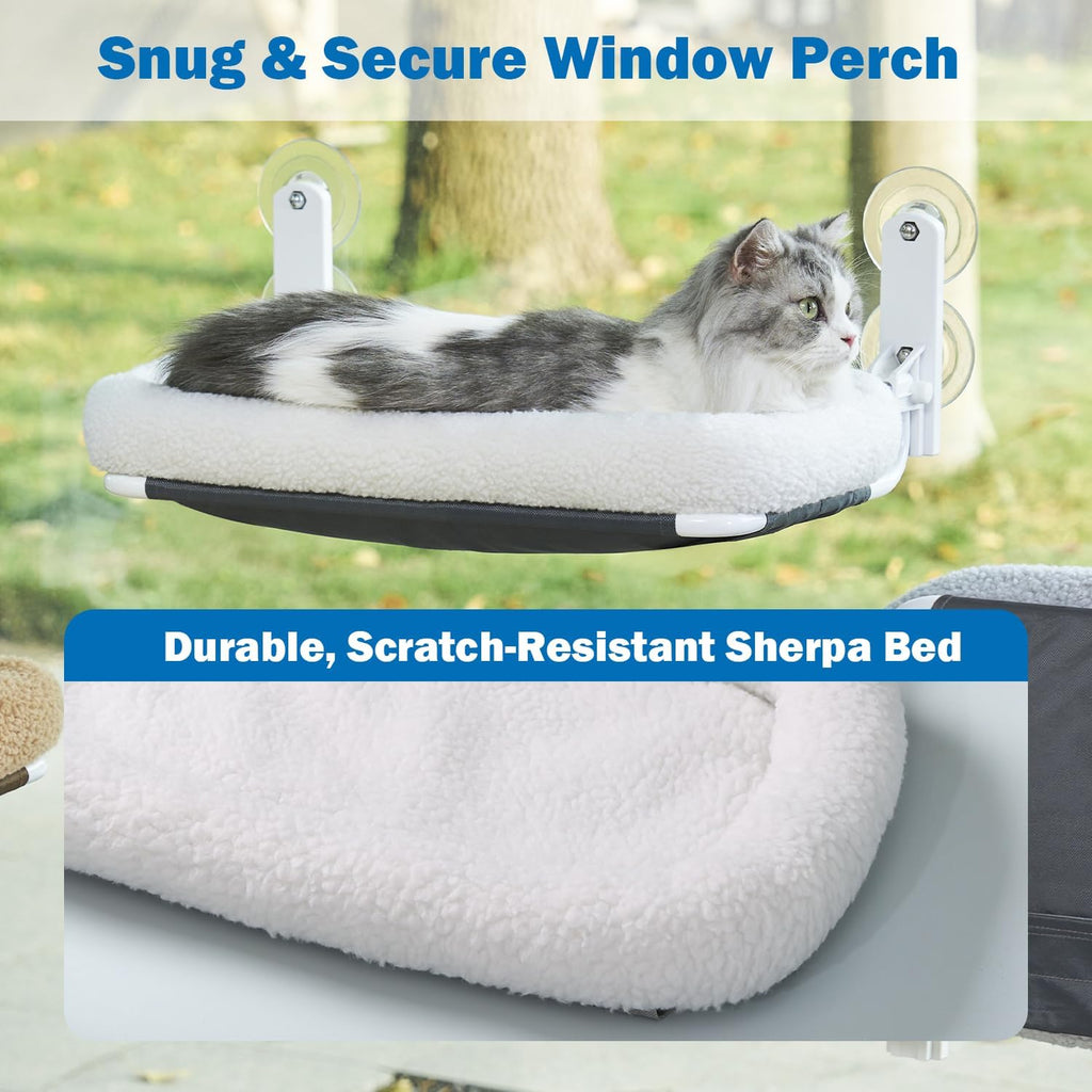 Zakkart Foldable Cat Hammock for Window (White Bolster Bed, Medium)