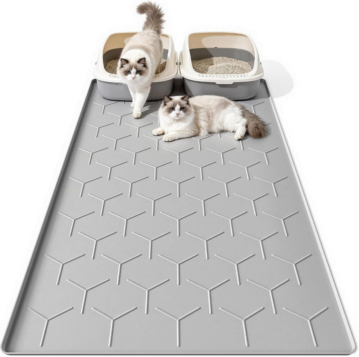 Silicone Cat Litter Mat, 24"x16", Raised Edge Waterproof, Grey
