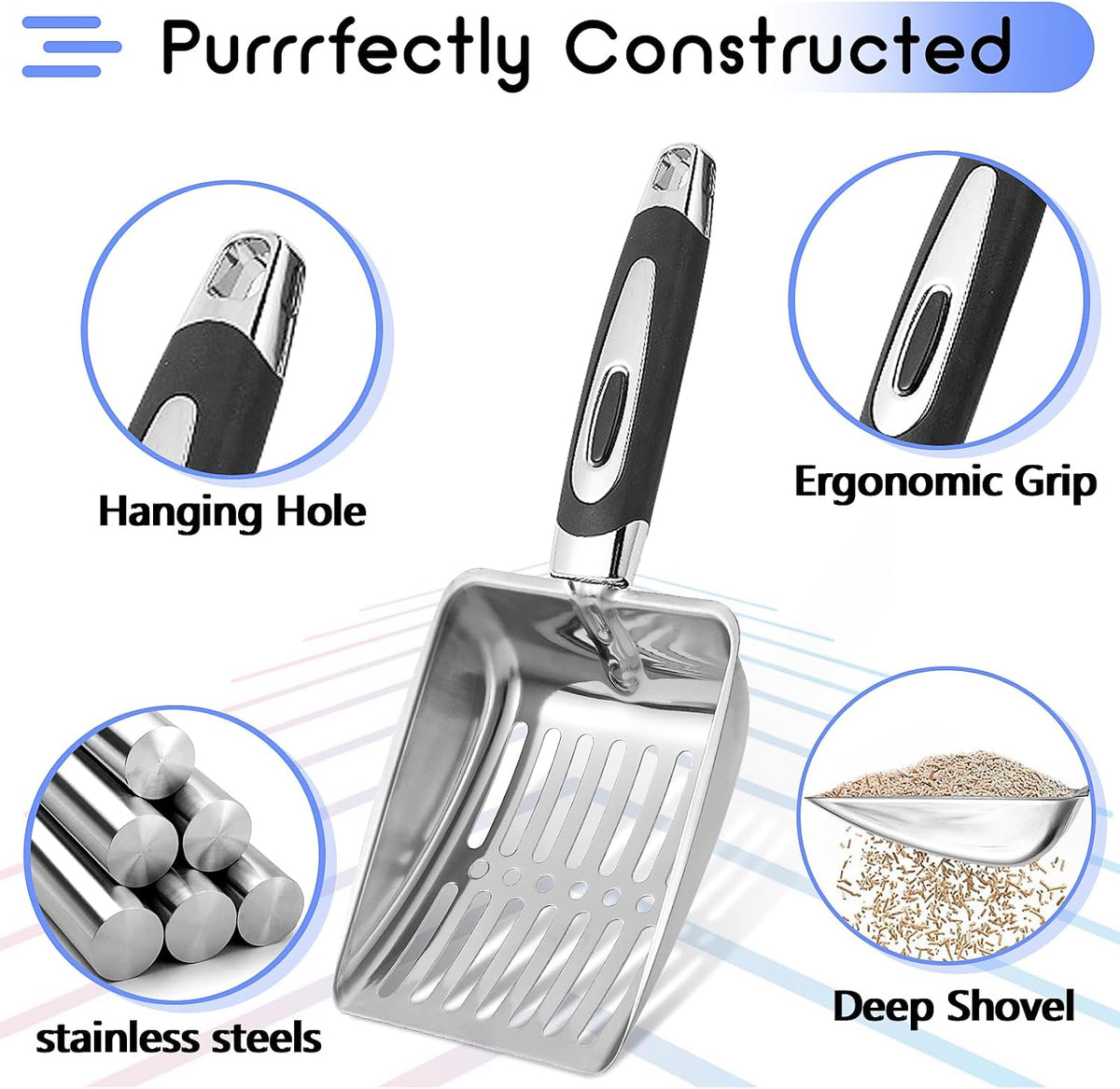 Stainless Steel Cat Litter Scoop,Metal Cat Litter Scoop,Kitty Metal Scooper,Sturdy Mesh Scooper