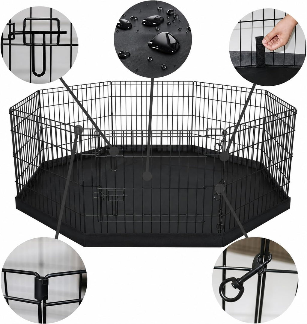 PEEKABOO Foldable Rustproof Dog Playpen with Octagonal Bottom Pad and door
