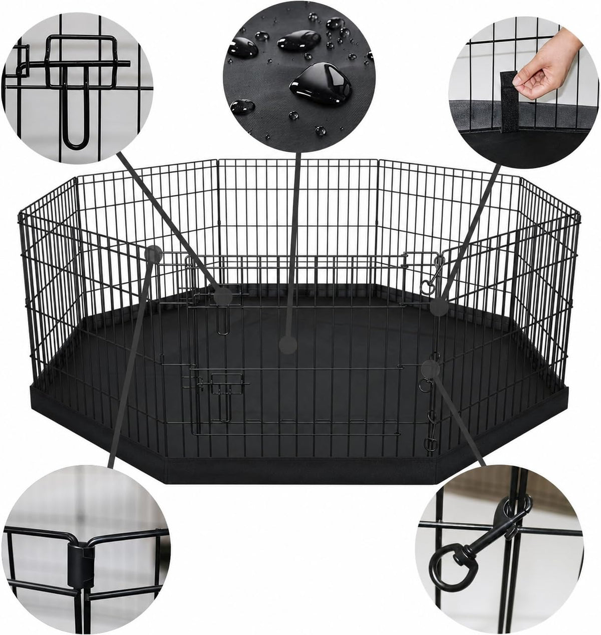 PEEKABOO Foldable Rustproof Dog Playpen with Octagonal Bottom Pad and door
