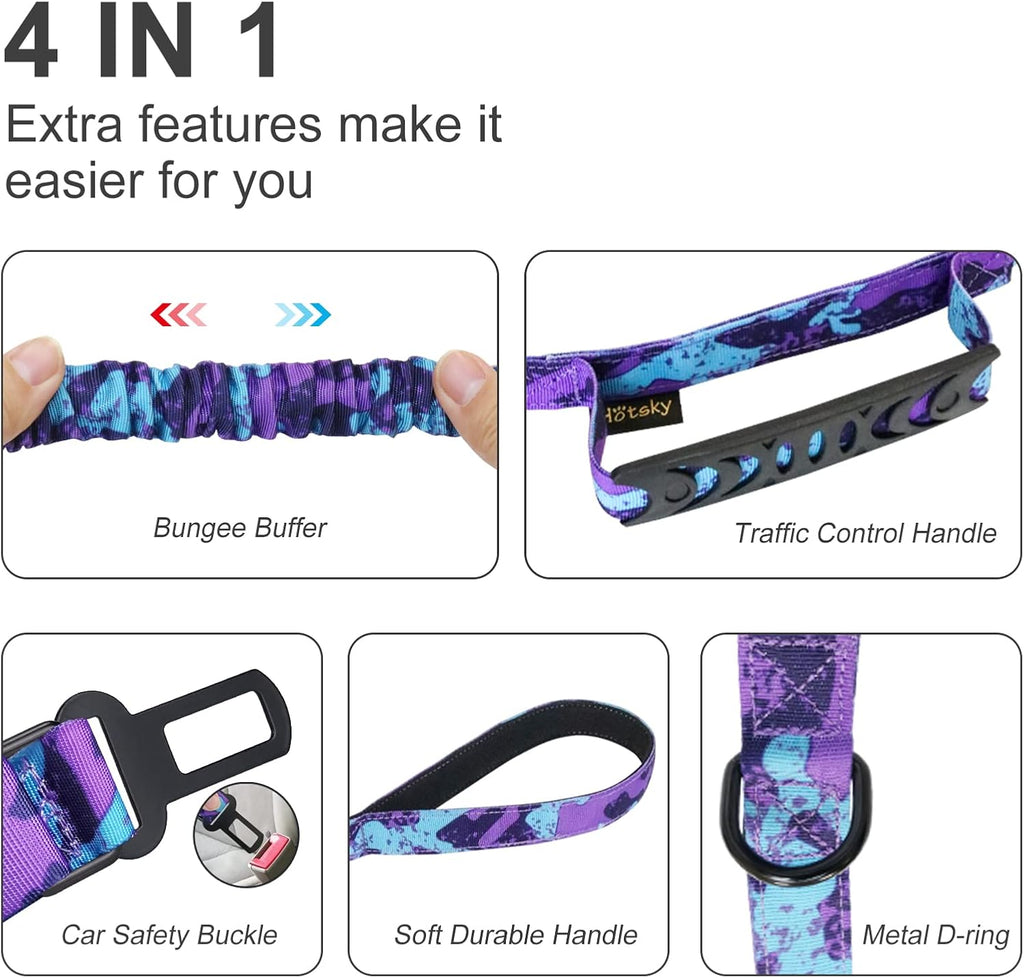 Tactical Bungee Shock Absorbing No Pull Dog Leash,Purple Camo,4-6FT