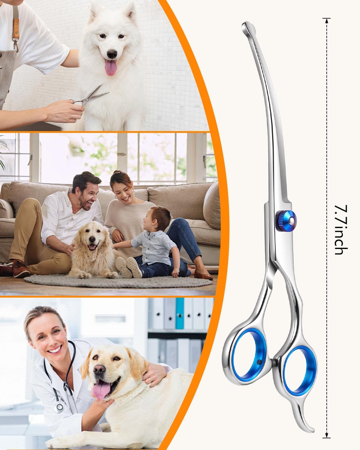Curved Dog Grooming Scissors, 7.7 Inch Pet Grooming Shears