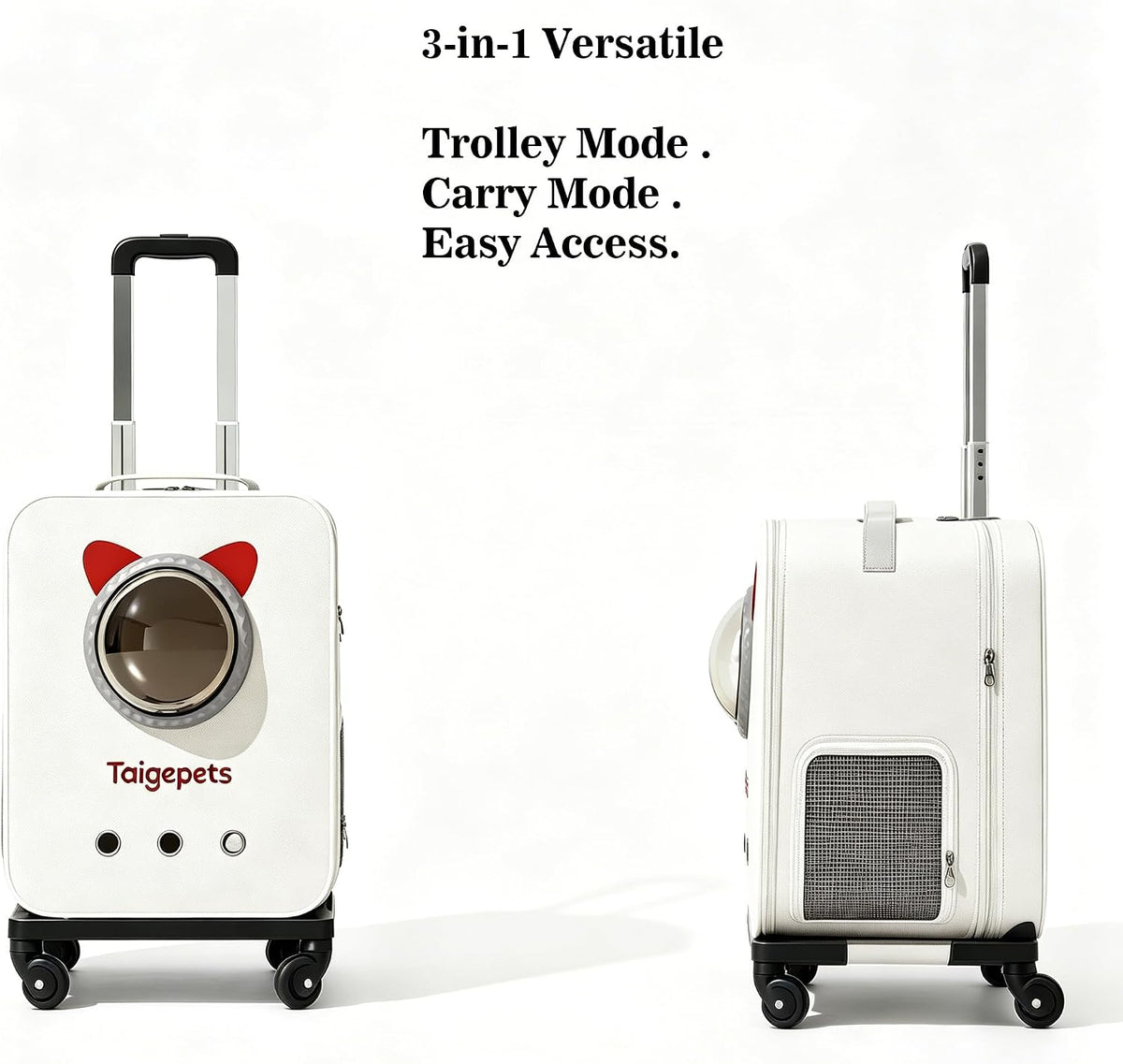 Rolling Cat Carrier Backpack with Wheels, Large Breathable Pet Travel Bag, Lightweight Space Capsule Pet Luggage Carrier