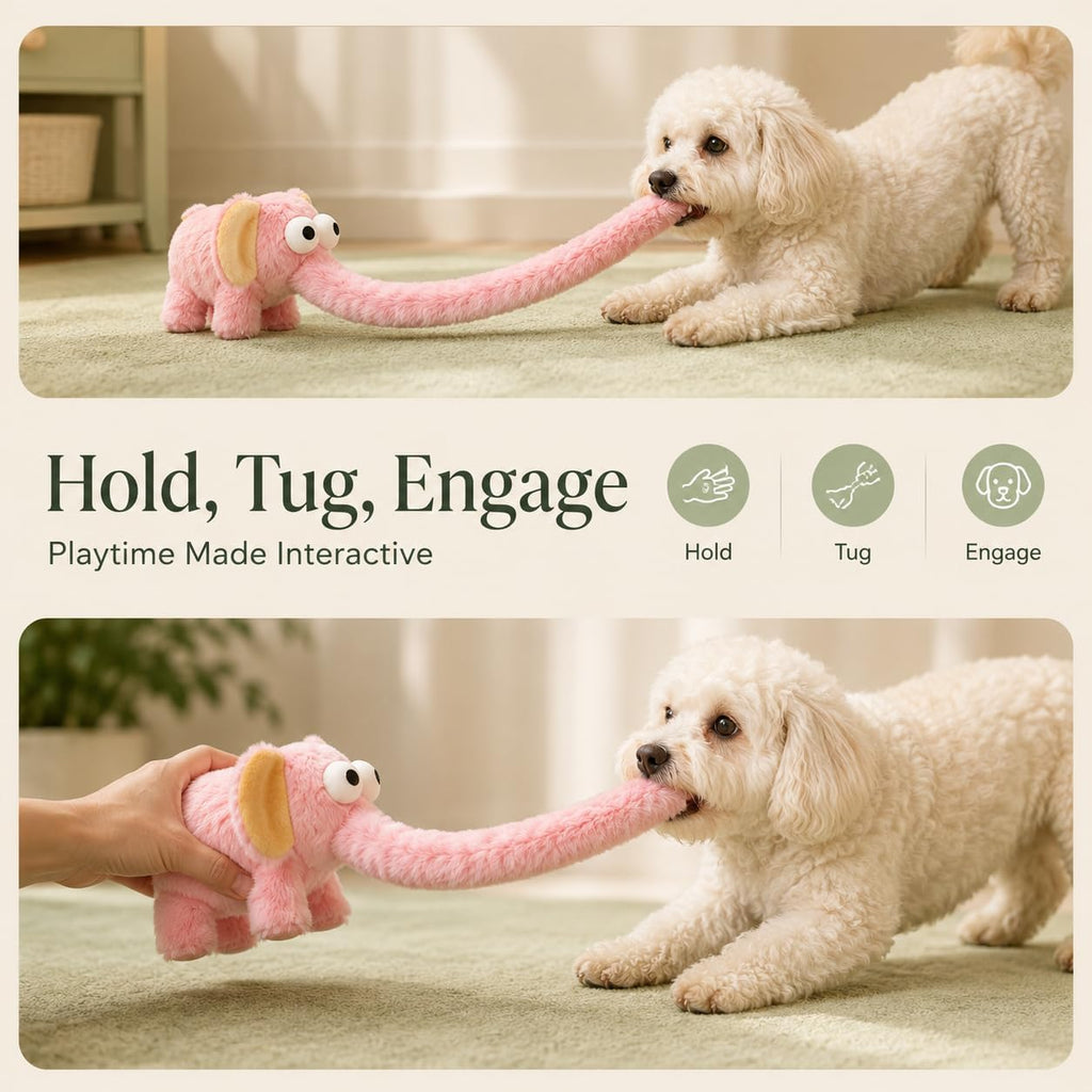 Elephant Squeaky Dog Toy, 26.0in Interactive Long Trunk Toy, 1 Pack (Blue)