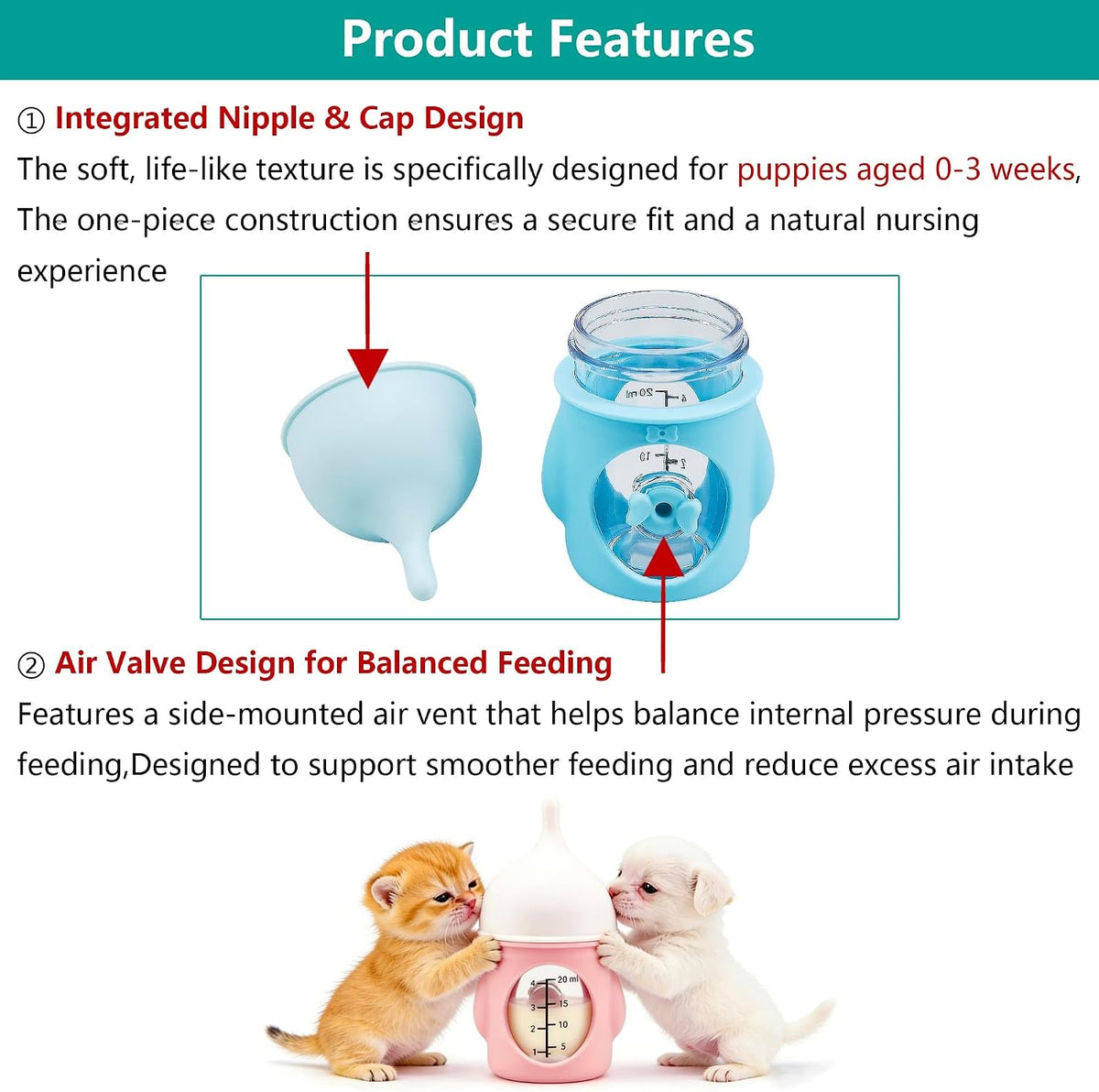 Puppy Bottles for Nursing，Kitten Bottles for Nursing，Pet Feeding Bottle，(Yellow- 20ml)