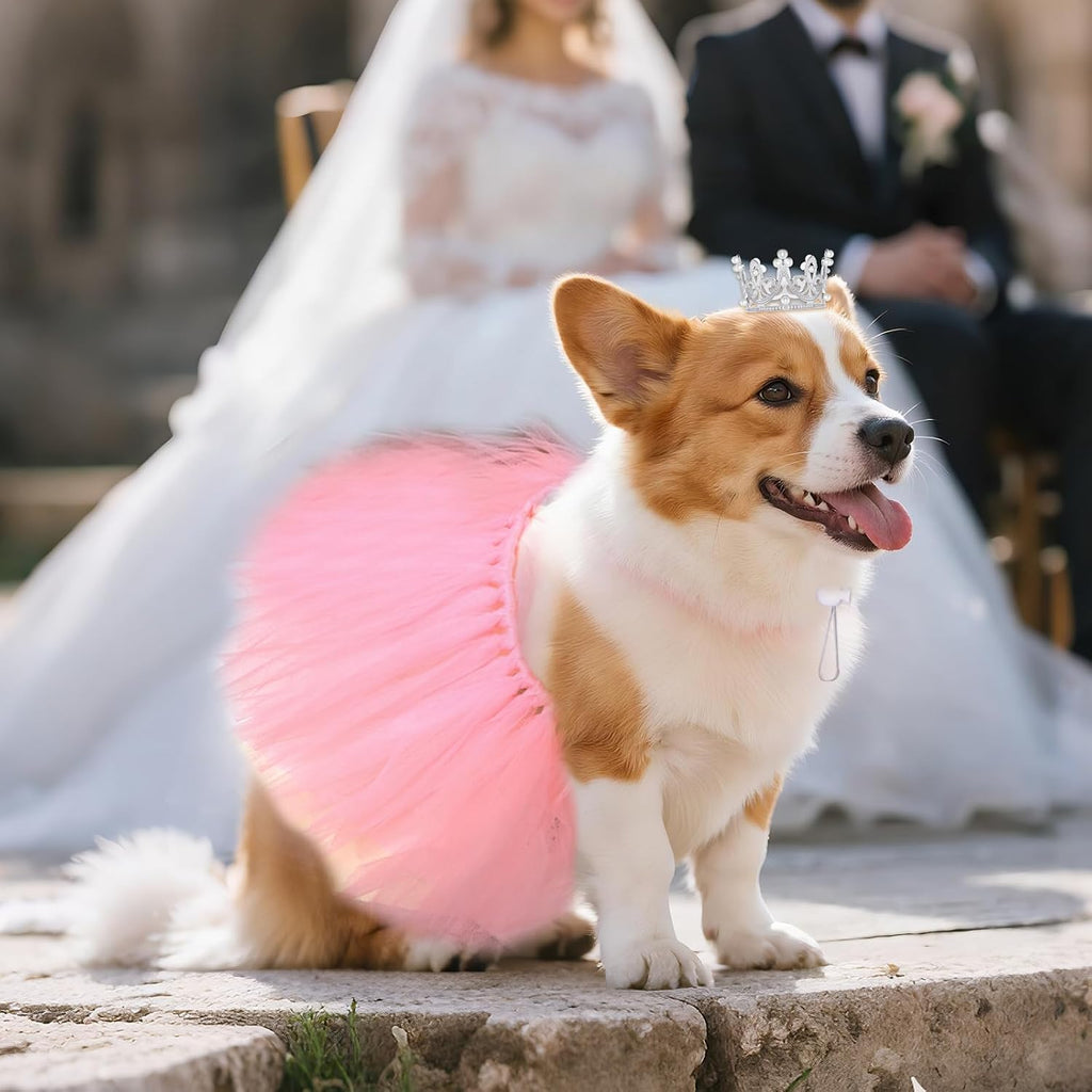 2 Pcs Dog Tutu Dress with Pearl Crown for Small Medium Pet Cat Dog Halloween Costume Dress for Ballet Birthday Party Wed