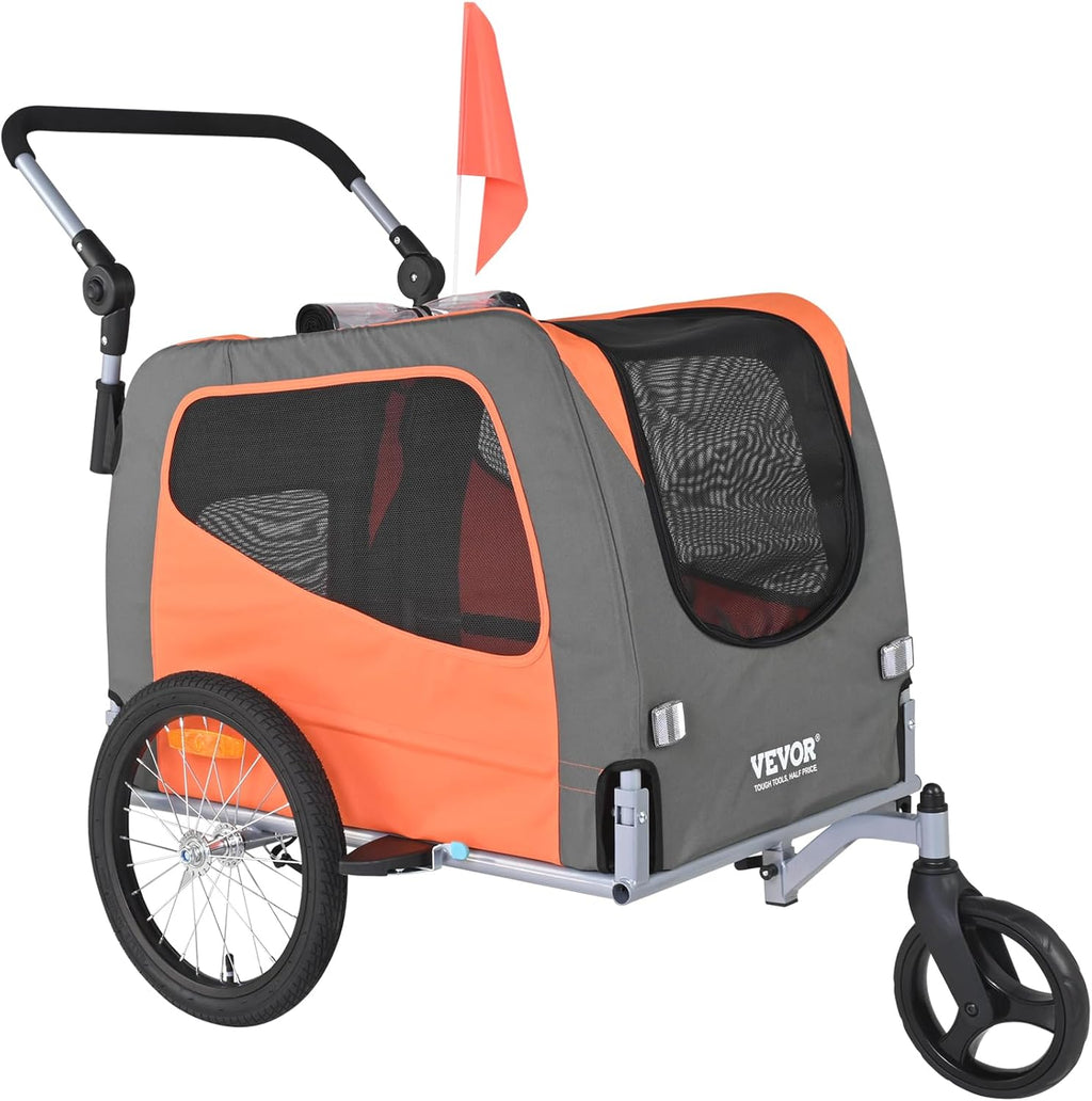 VEVOR Dog Bike Trailer, Supports up to 66/88/100 lbs, 2-in-1 Pet Stroller Cart Bicycle Carrier, Easy Folding Cart Frame 
