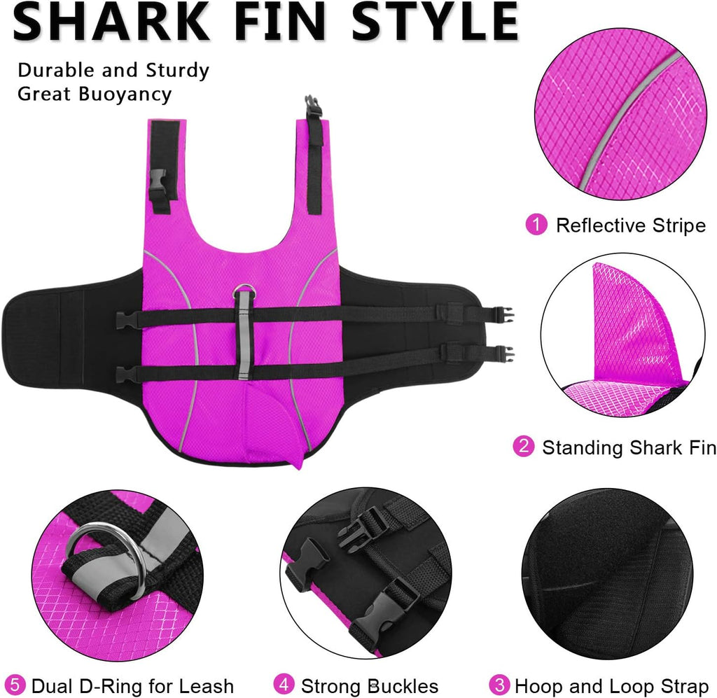 Ripstop Dog Life Jacket Shark Life Vest for Dogs, Safety Lifesaver with High Buoyancy and Lift Handle for Small and Medi