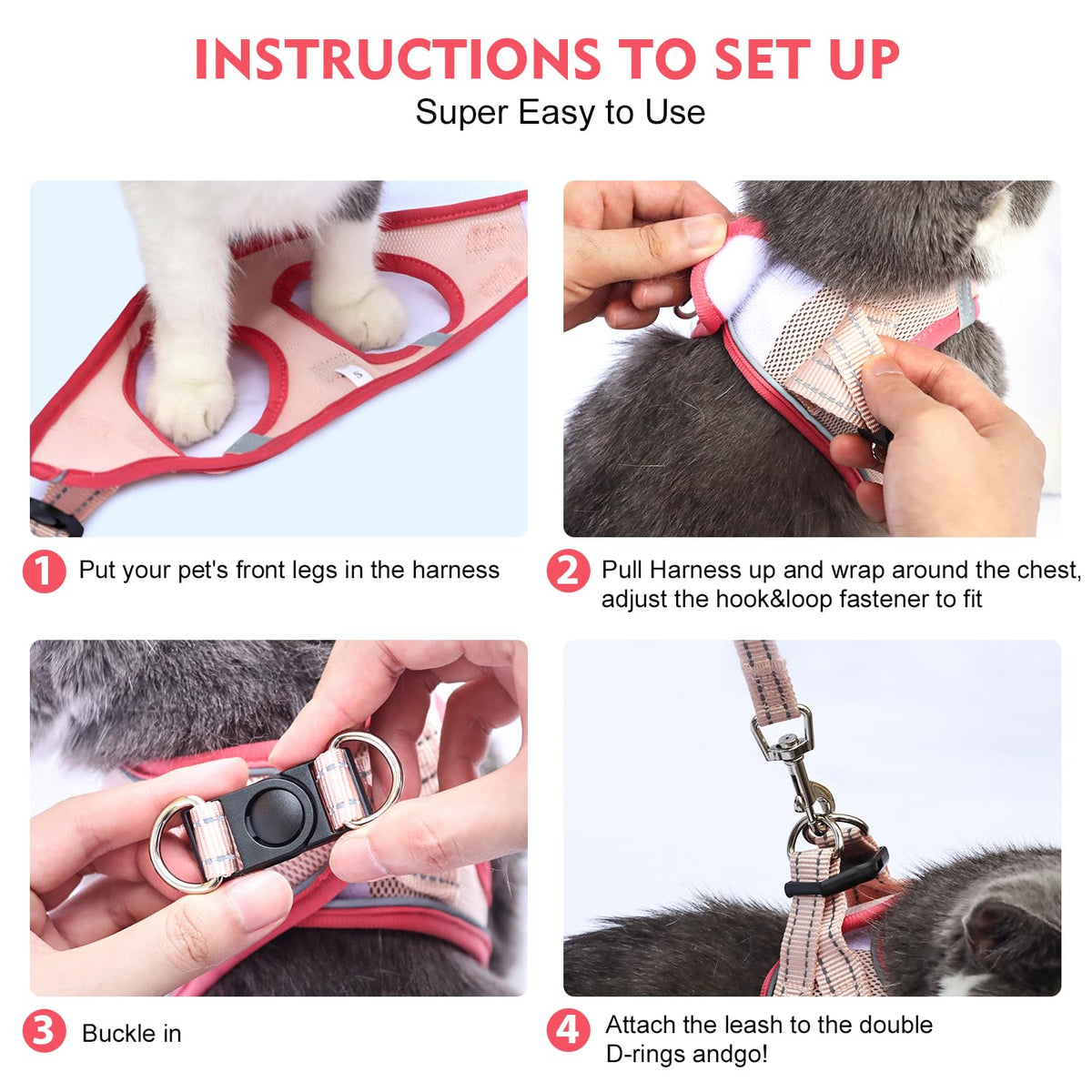 Betmaypet Cat Harness and Leash Set, Soft and Breathable Vest with Reflective Strip, Escape Proof Kitten Harness, Easy to Wear for Cats Walking and Traveling (Purple, M)