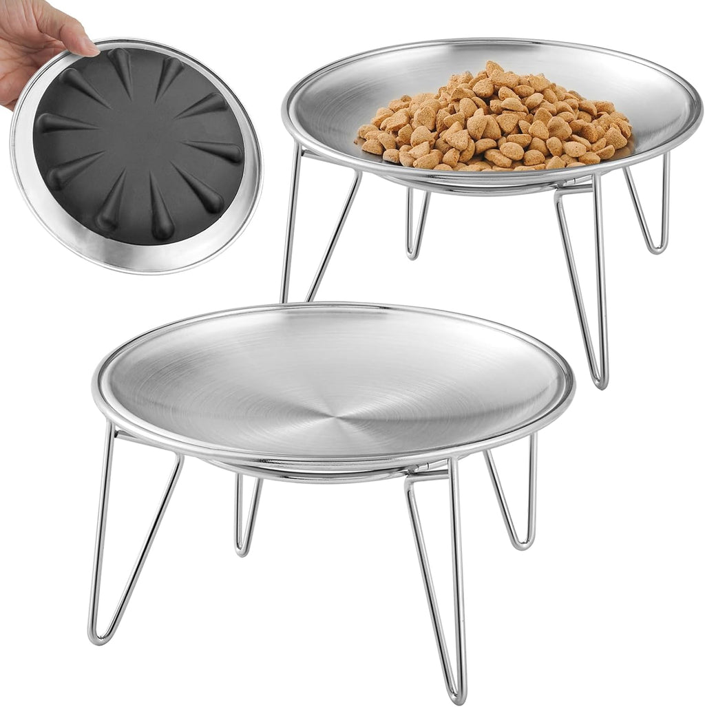 Elevated Cat Bowls, 304 Stainless Steel Raised Cat Dishes, Extra Wide Shallow Cat Bowl for Whisker Fatigue Relief & Flat