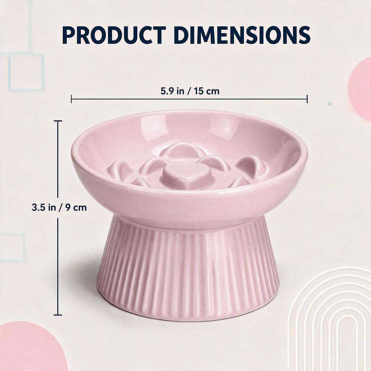 Elevated Slow Feeder Cat Bowl Ceramic Raised Feeder Pink