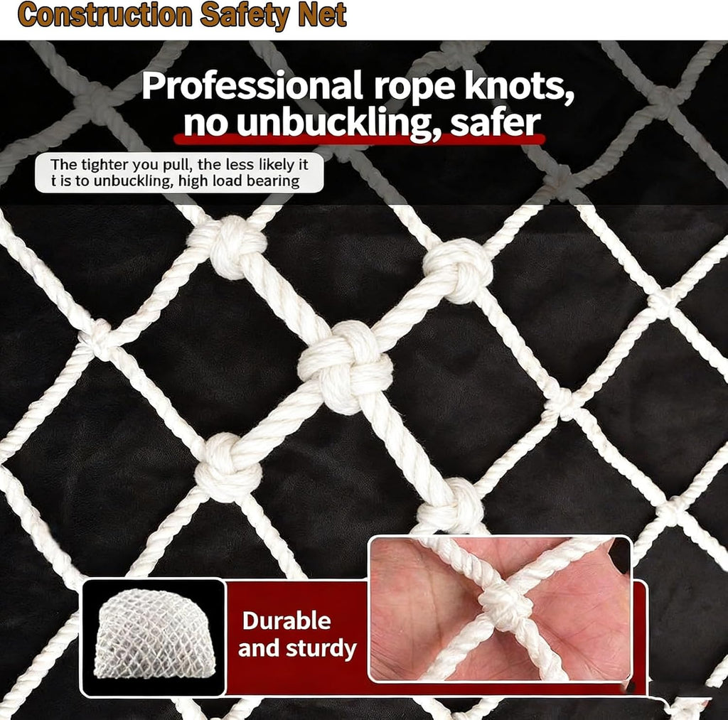 Heavy‑Duty White Safety Rope Net, Knotted Protective Barrier Net, Weather Resistant, for Boat Railings, Deck, Patio, Bal