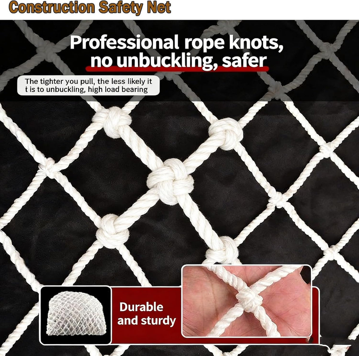 Heavy‑Duty White Safety Rope Net, Knotted Protective Barrier Net, Weather Resistant, for Boat Railings, Deck, Patio, Bal