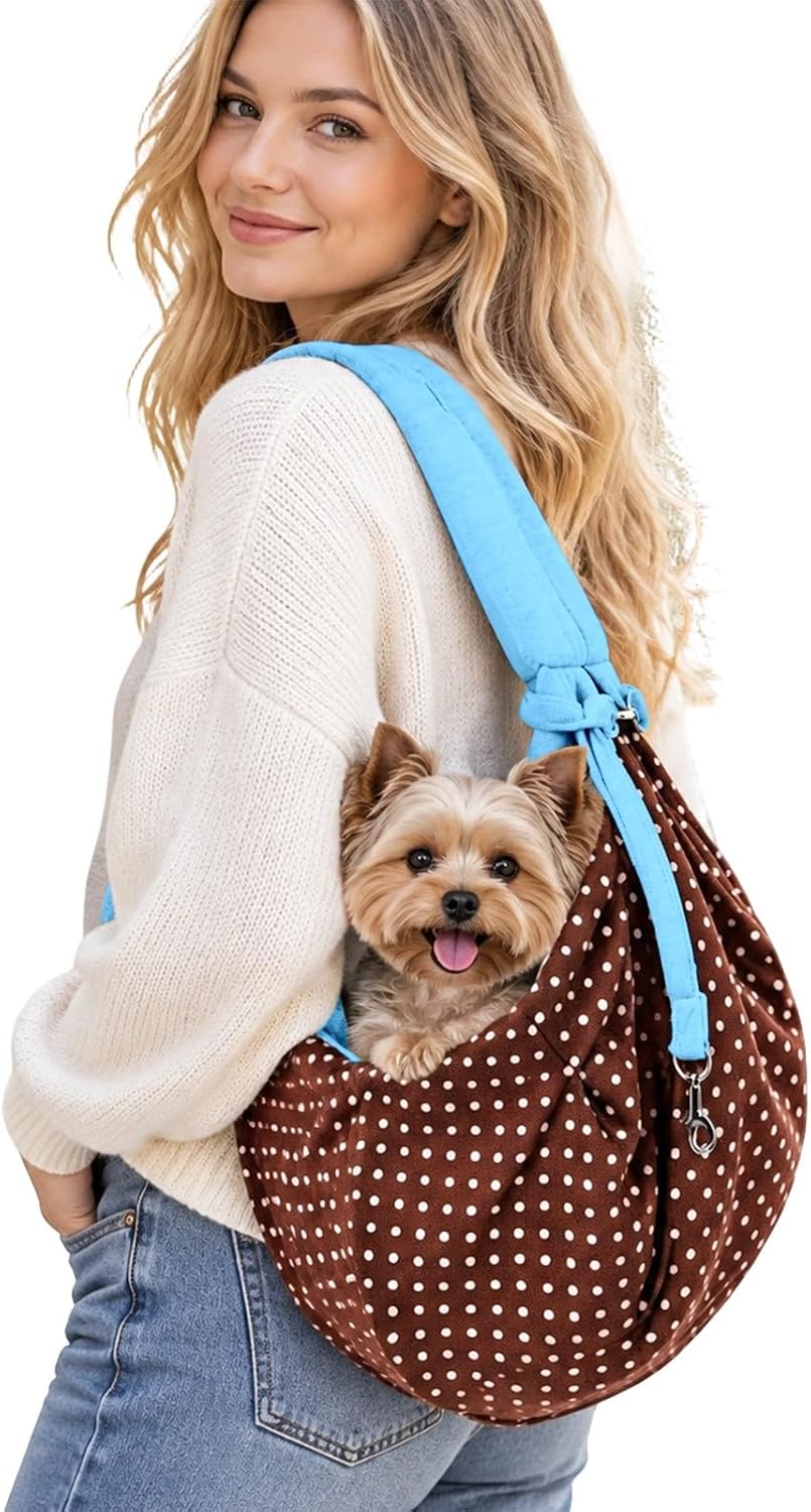 Women Men Pet Sling Carrier Bag Polka Dot Travel Tote for Cats Dogs