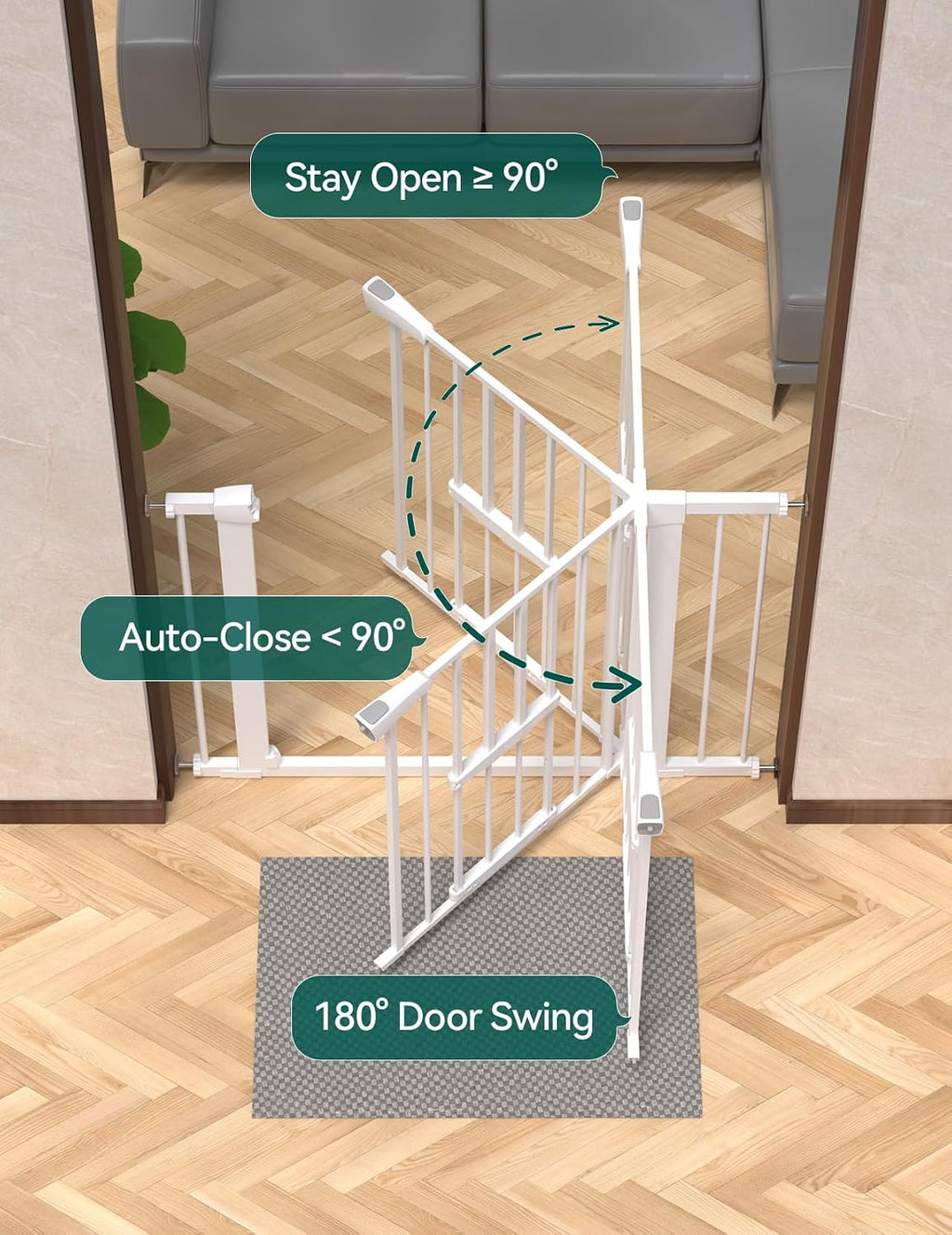 Babelio 36" Tall Pet Gate with Cat Door, CatPrivilege II, 29-40", White