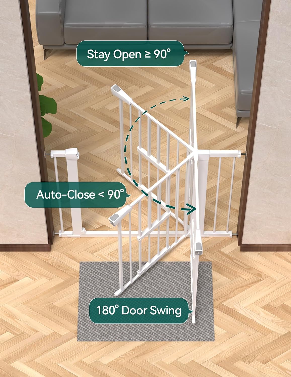 Babelio 36" Tall Pet Gate with Cat Door, CatPrivilege II, 29-40", White