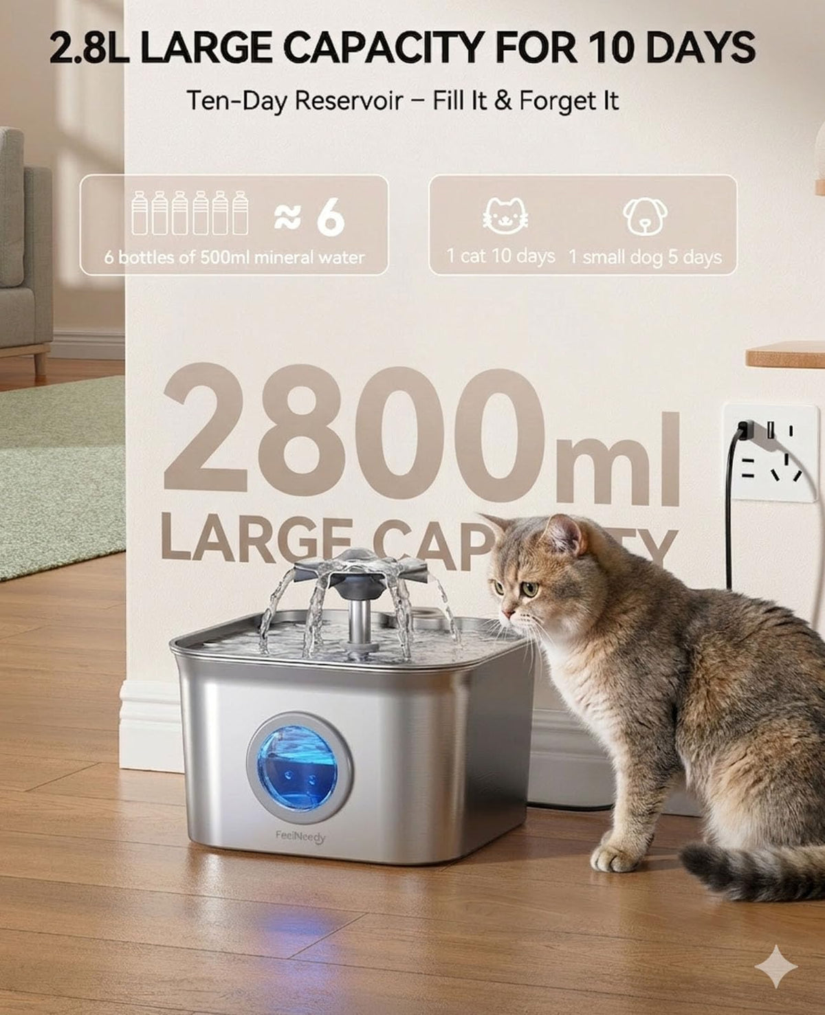Cat Water Fountain Stainless Steel: 99oz/2.8L Auto Pet Drinking Fountain