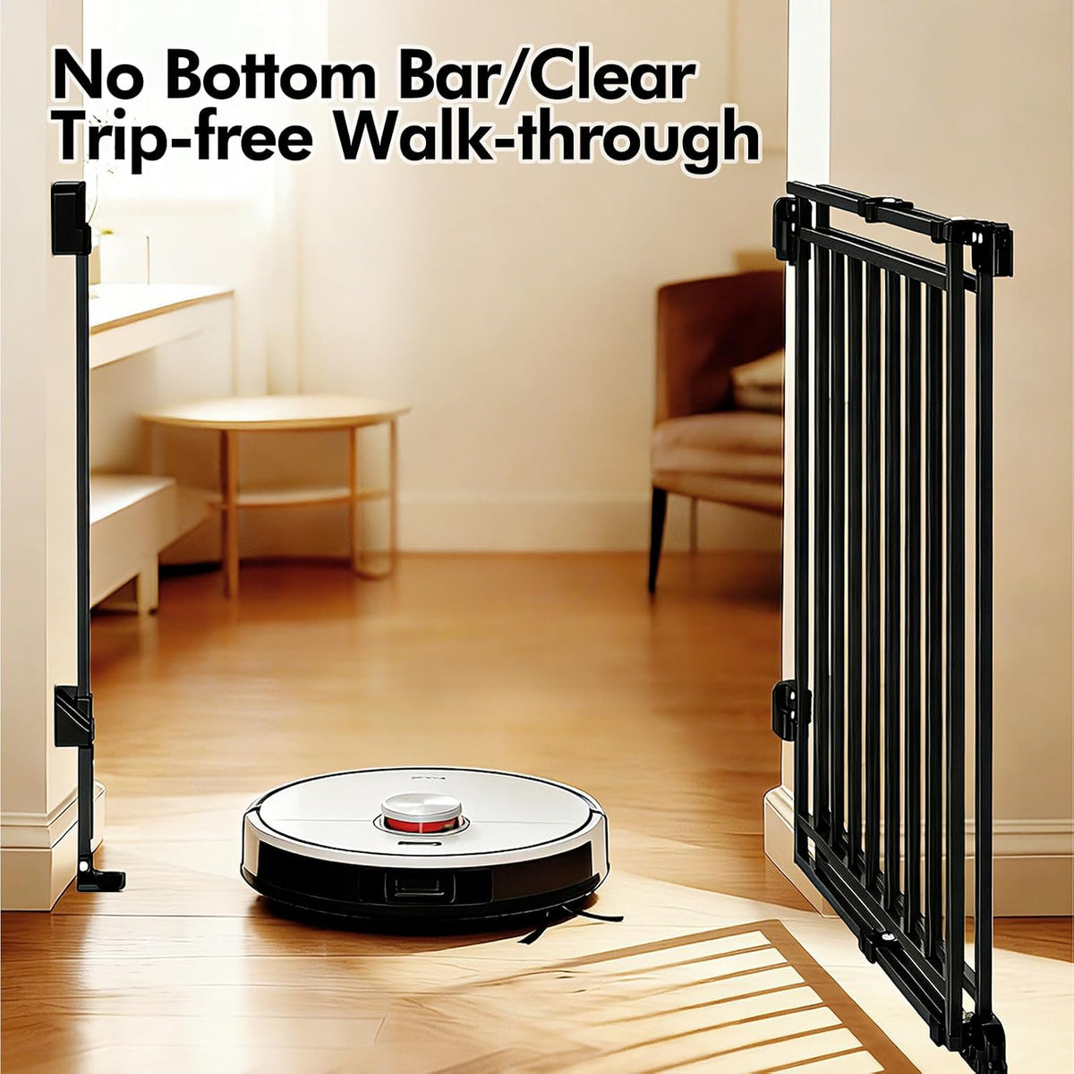 Baby Gate with No Bottom Bar, 29" H x 26.4-43" W, Black | Drill Required, Hardware Mounted, One-Hand Operation, Auto Clo