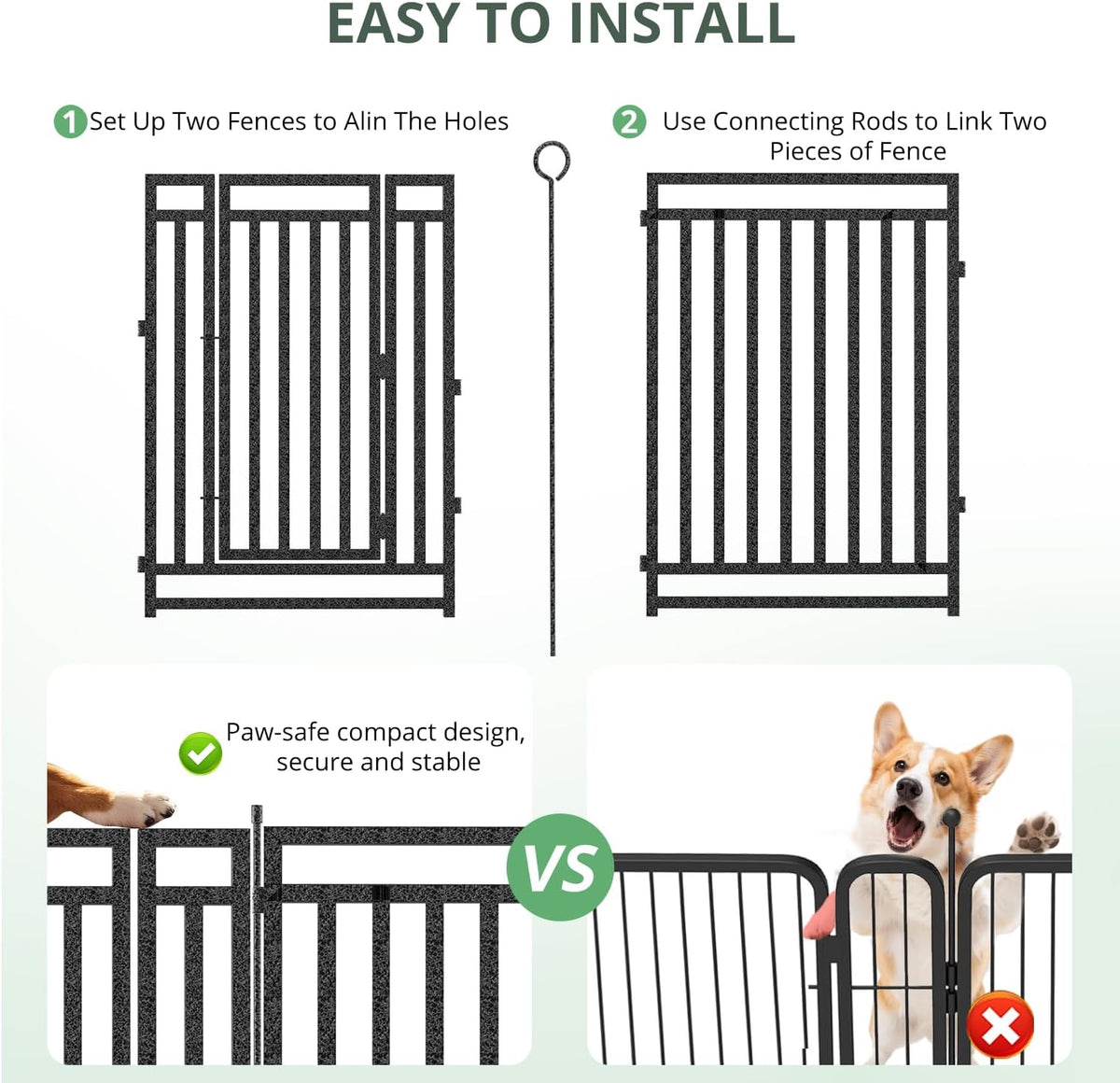 Thickened Outdoor Dog Fence, 40" H, 8 Panels for Yard & Camping