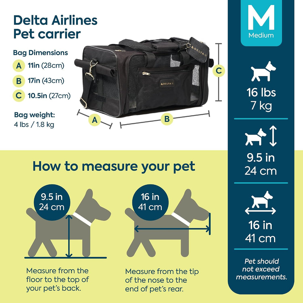 Sherpa Delta Airlines Travel Pet Carrier, Airline Approved & Guaranteed On Board - Black, Medium