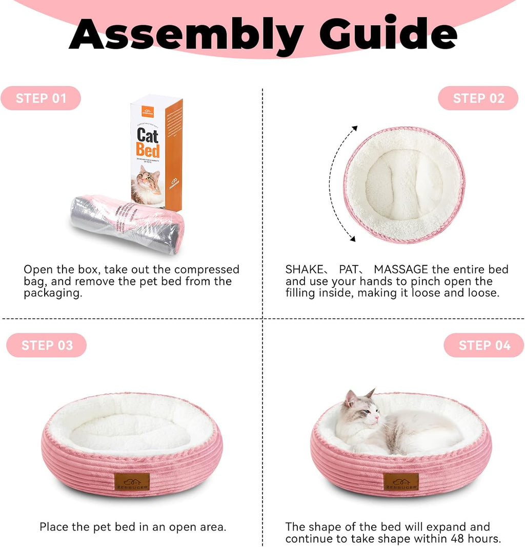 Zerbuger 20in Pink Round Dog Bed Sofa for Dogs Cats, Machine Washable