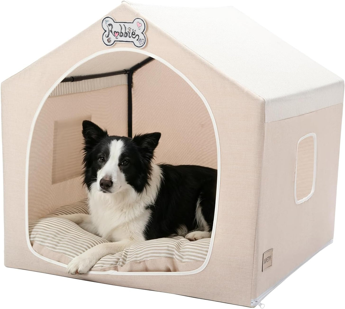 Indoor Dog House with Frame,Cute Dog Tent Bed with Cover Cave,Pink