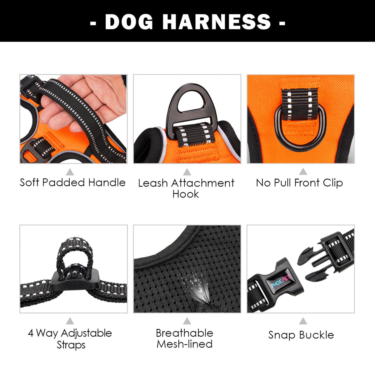 PHOEPET No Pull Dog Harness Medium Reflective Front Clip Vest with Handle
