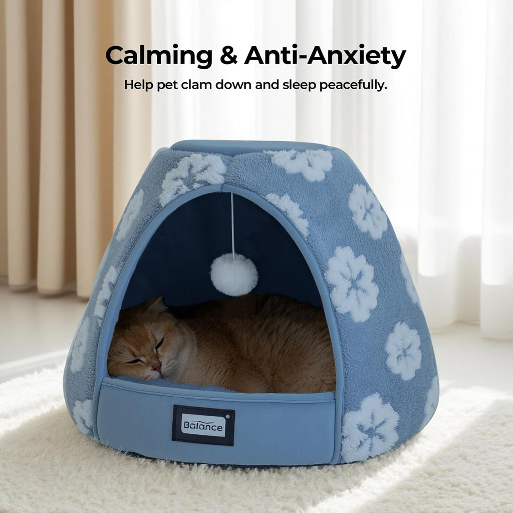 BALANCE Cat Beds for Indoor Cats, 2-in-1 Cat Bed Cave with Anti-Slip Bottom and Ultra-Soft Plush, Cozy Cats House Tent f
