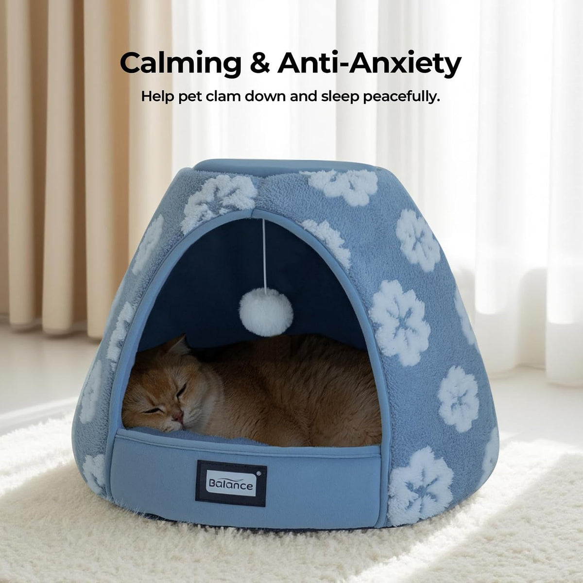 BALANCE Cat Beds for Indoor Cats, 2-in-1 Cat Bed Cave with Anti-Slip Bottom and Ultra-Soft Plush, Cozy Cats House Tent f