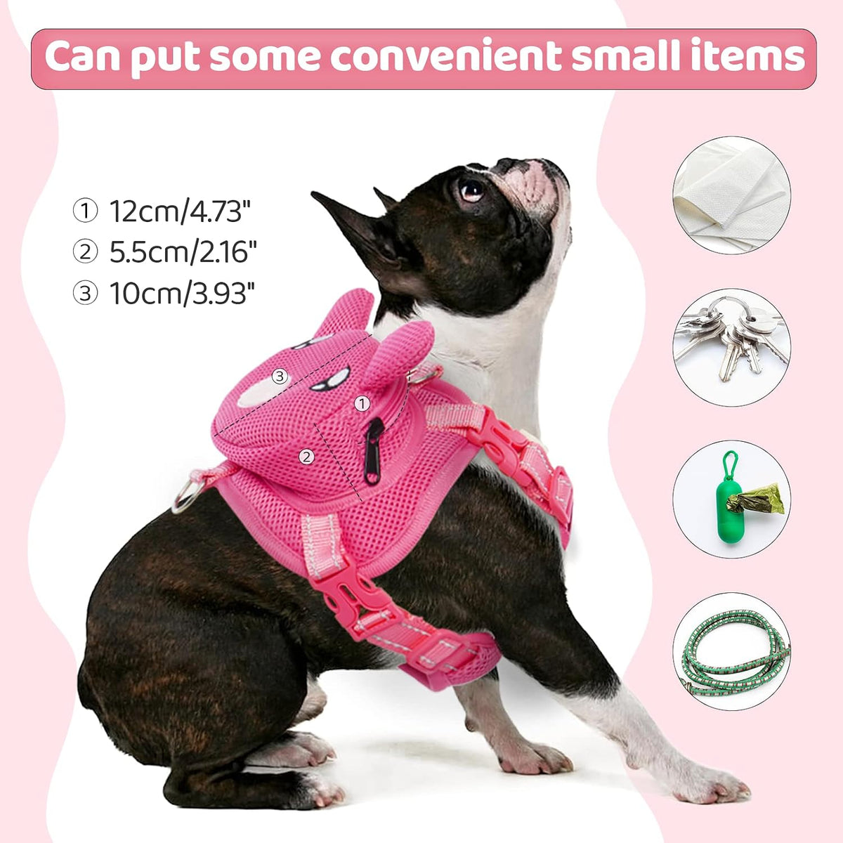 Dog Harness with Backpack, Adjustable Dog Backpack Harness for Small Medium Dogs, No-Pull Breathable Backpacks for Dogs 