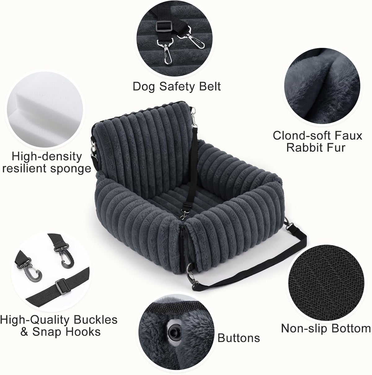 MIXJOY 6-in-1 Dog Car Seat for Small/Medium Dogs up to 23 lbs,Grey