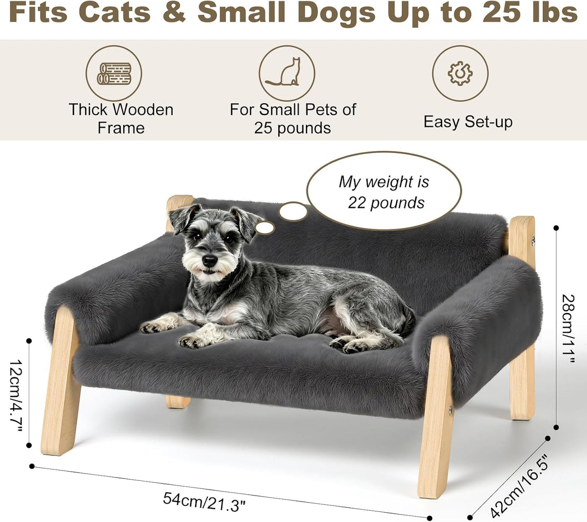Elevated Cat Couch Bed for Indoor Cats - Wooden Cat Sofa with Removable Washable Cover, Cat Bed Furniture Raised Lounge 