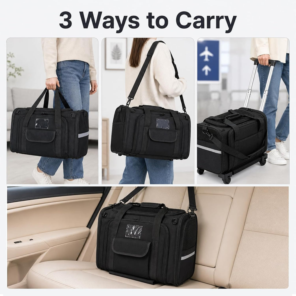 Pet Carrier with Wheels, Expandable Dog Cat Bag, Airline Approved Soft
