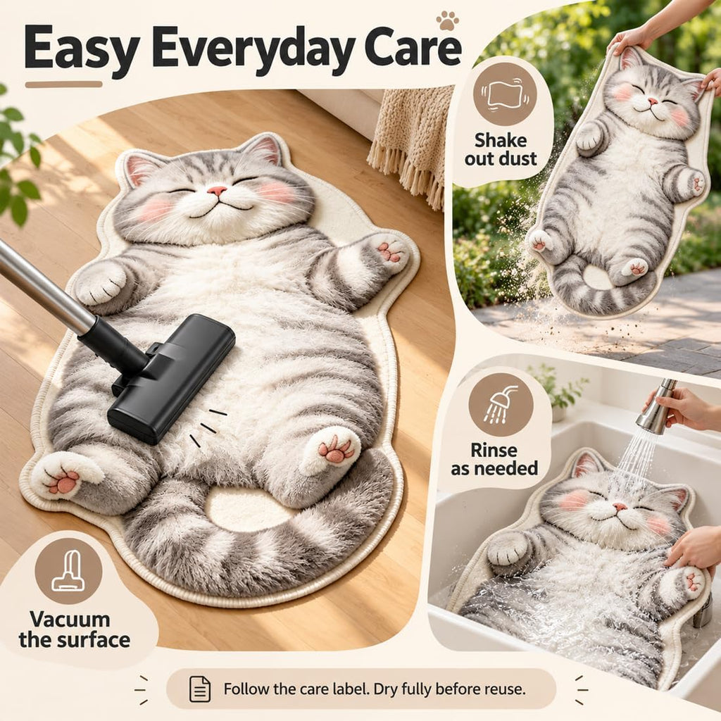 3D Cat Shaped Rug, Plush Sleeping Cat Floor Mat, Non-Slip Room Decor