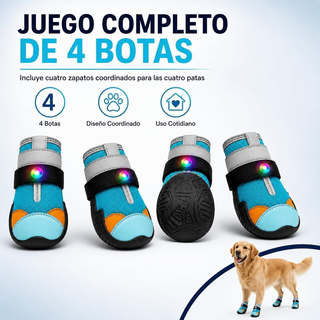 Zapatos para Perros con Luces LED, Botas Transpirables, Breathable Non-Slip Paw Protectors, for Low-Light Outdoor Walks 