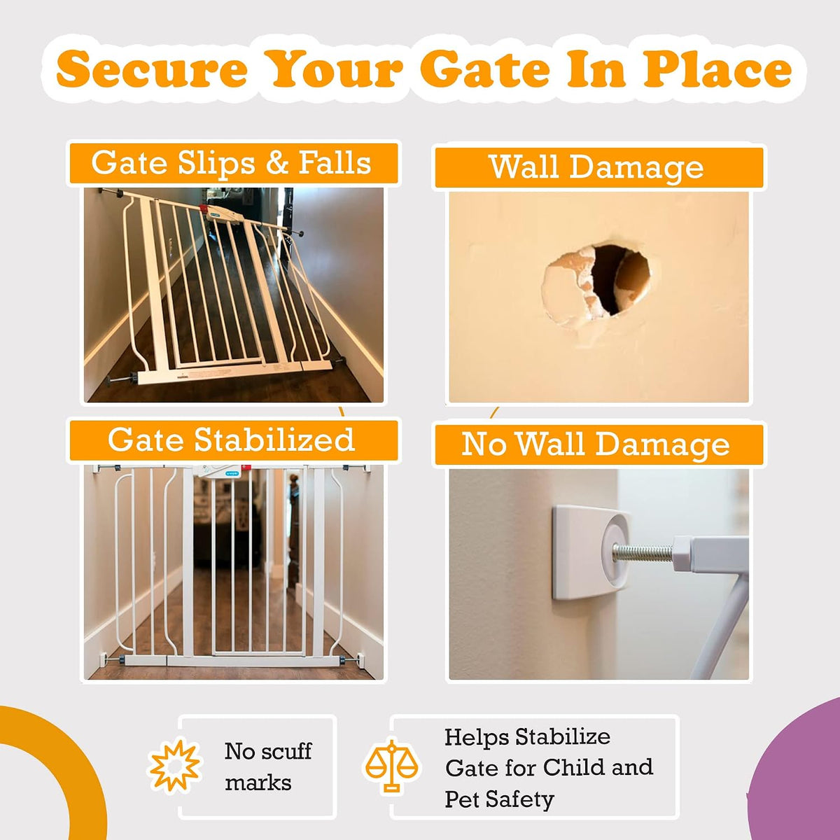 Wall Nanny - Baby Gate Wall Protector (Made in USA) Protects Walls and Doorways from Pet Gates - for Pressure Mounted In