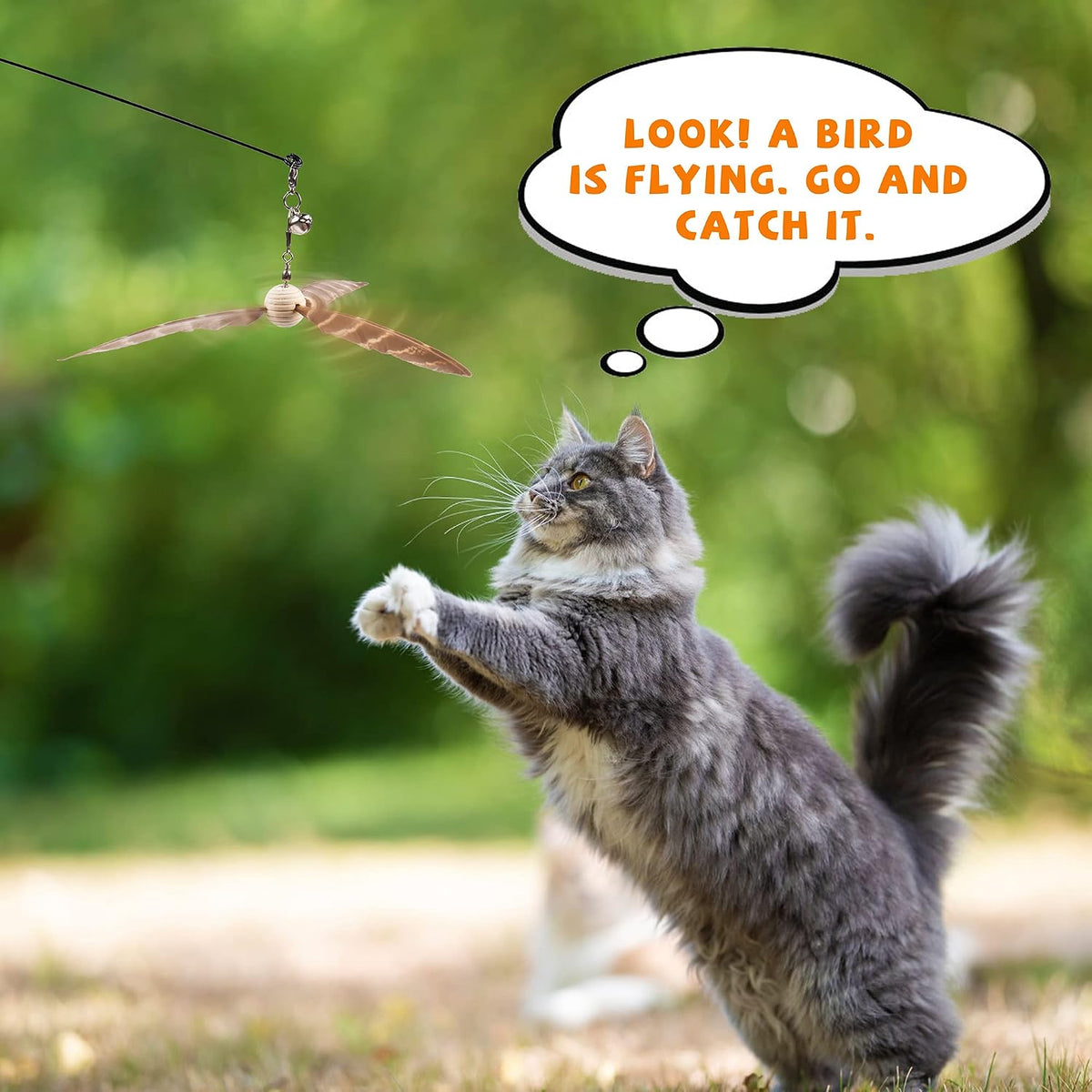 JXFUKAL Cat Wand Toys, Interactive Cat Toys with 3 Feather Refills, 29'' Flexible Steel Wire, Sturdy Wood Handle & Bell 
