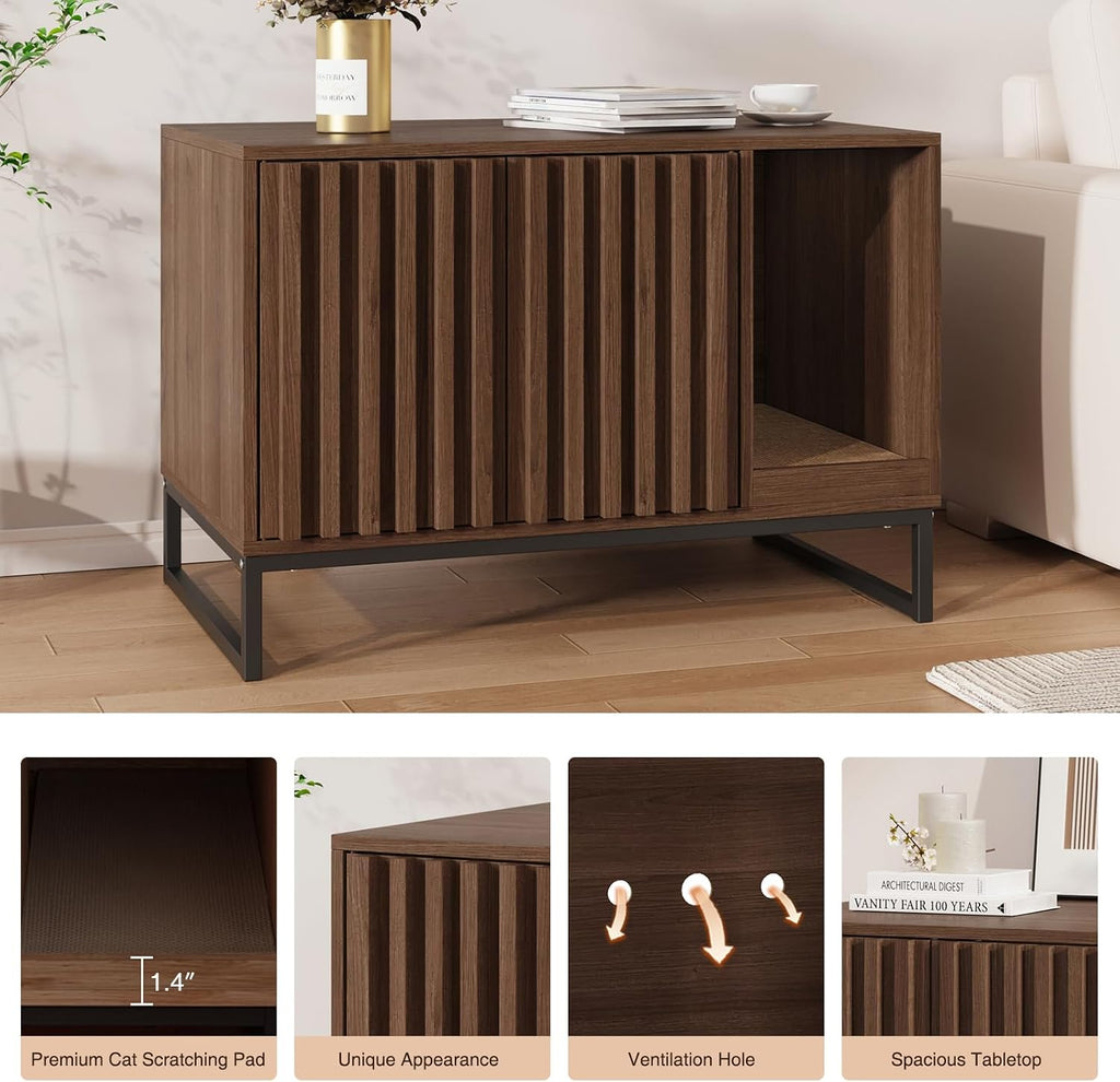 Cat Litter Box Enclosure, Modern Hidden Litter Box Furniture with Scratch Pad, Indoor Cat Washroom House End Table, Entr
