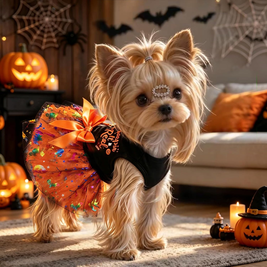 Dog Halloween Costumes Creepin’ It Real Halloween Puppy Dress Holiday Funny Dog Skirt Glitter Pet Clothes Cat Apparel wi