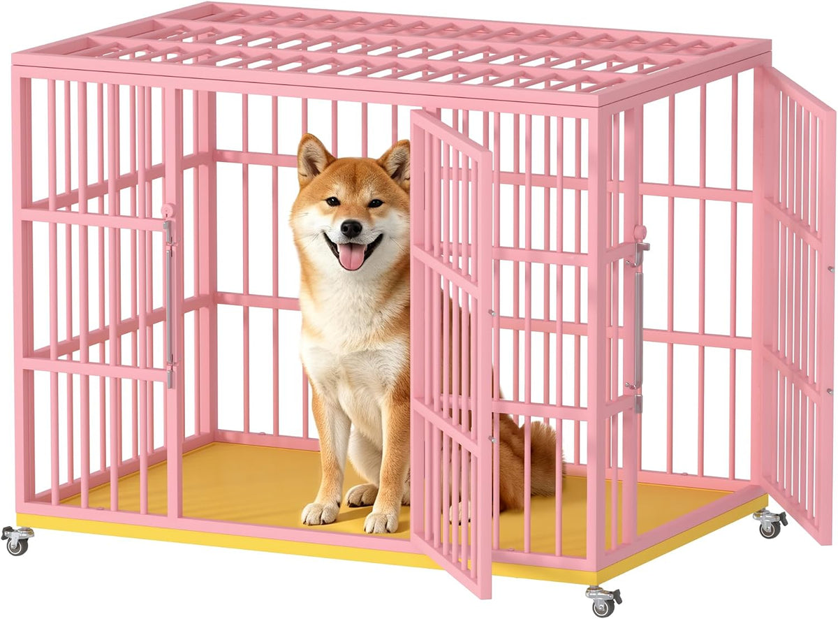 VERIFURTY 24" Heavy Duty Dog Crate, Pink Metal Kennel for Small Dogs