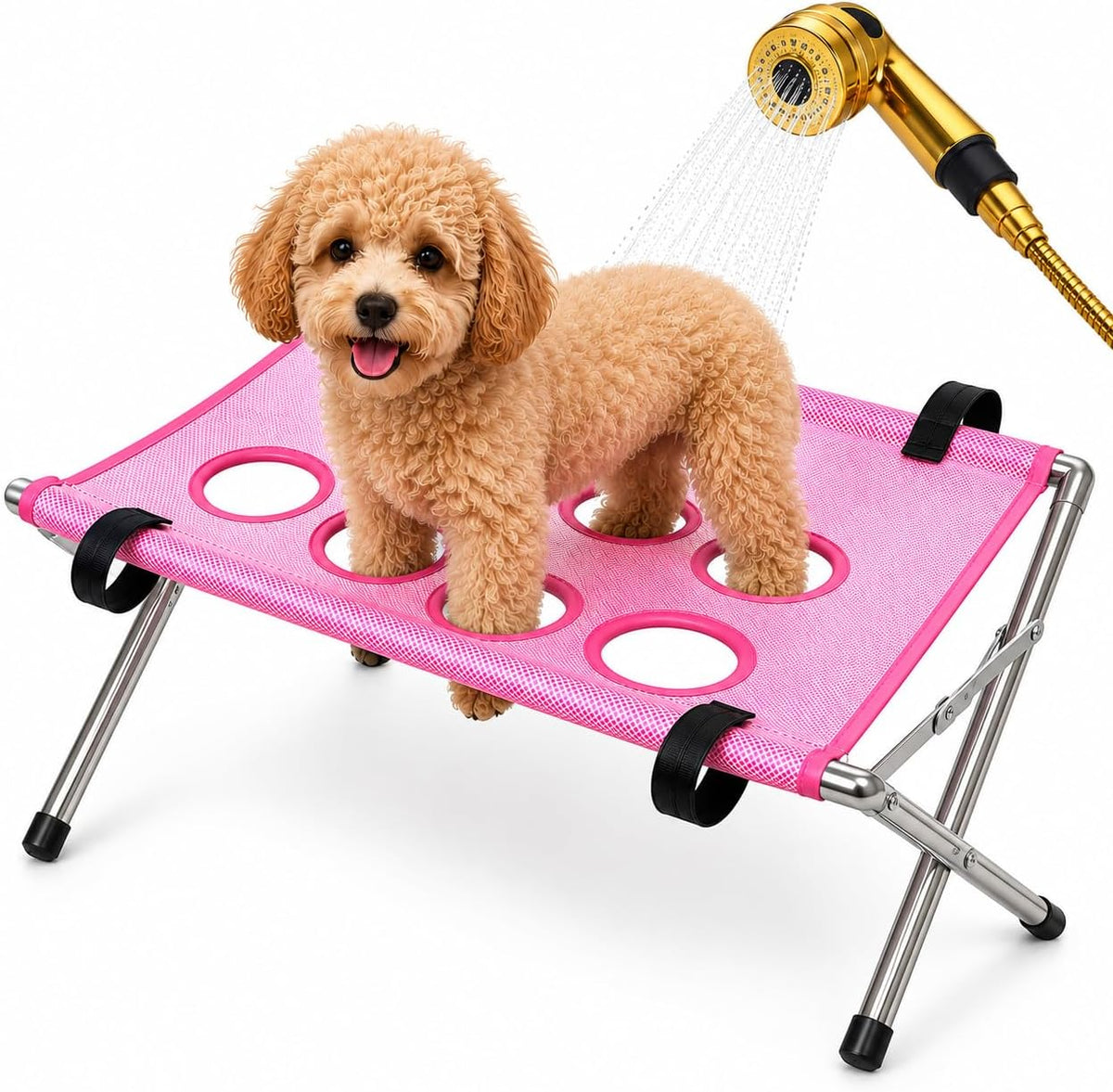 Pet Shower Holder with Stand, 8-Hole Dog Grooming Hammock for Bathing, Nail Trimming & Paw Care, Pet Grooming Harness fo