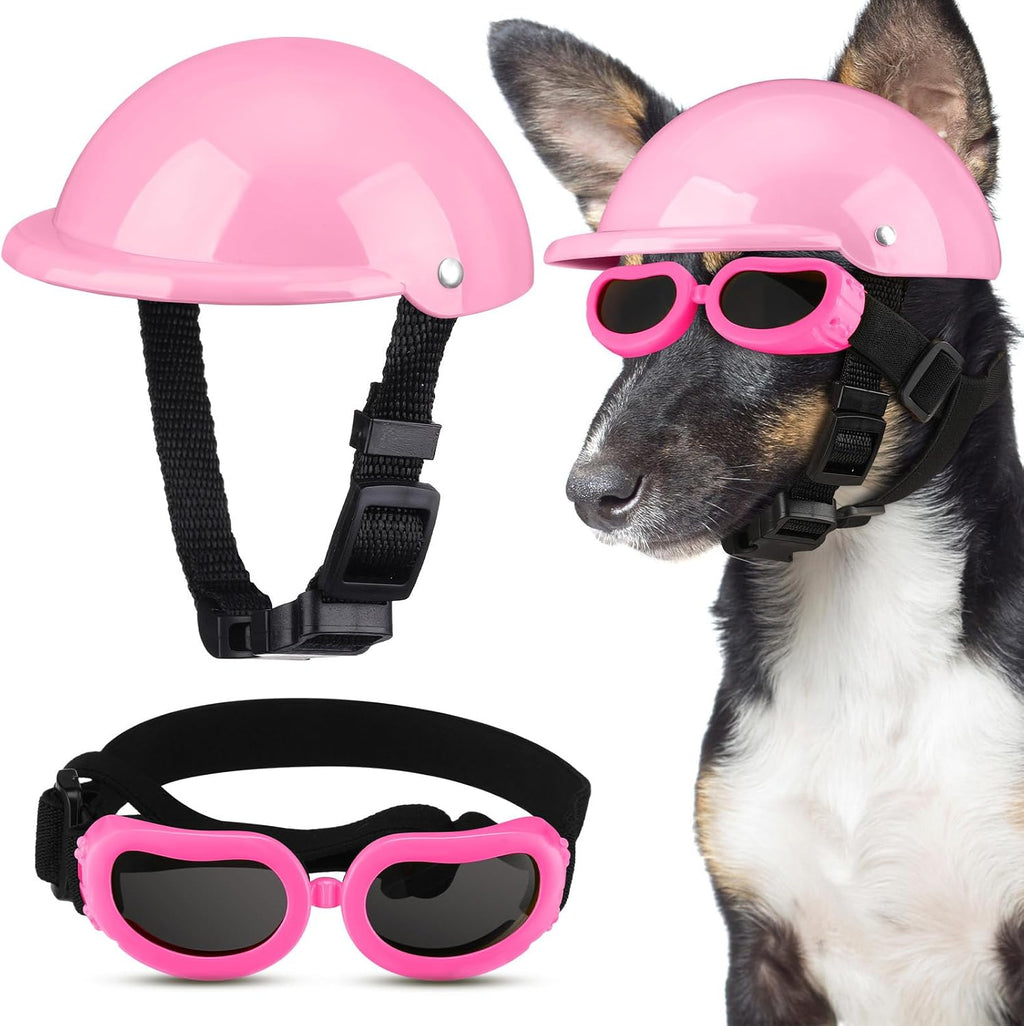 Frienda Dog Helmet and Goggles, UV Protection Doggy Sunglasses and 4 Inch Padded Puppy Motorcycle Helmet Adorable Dog Go