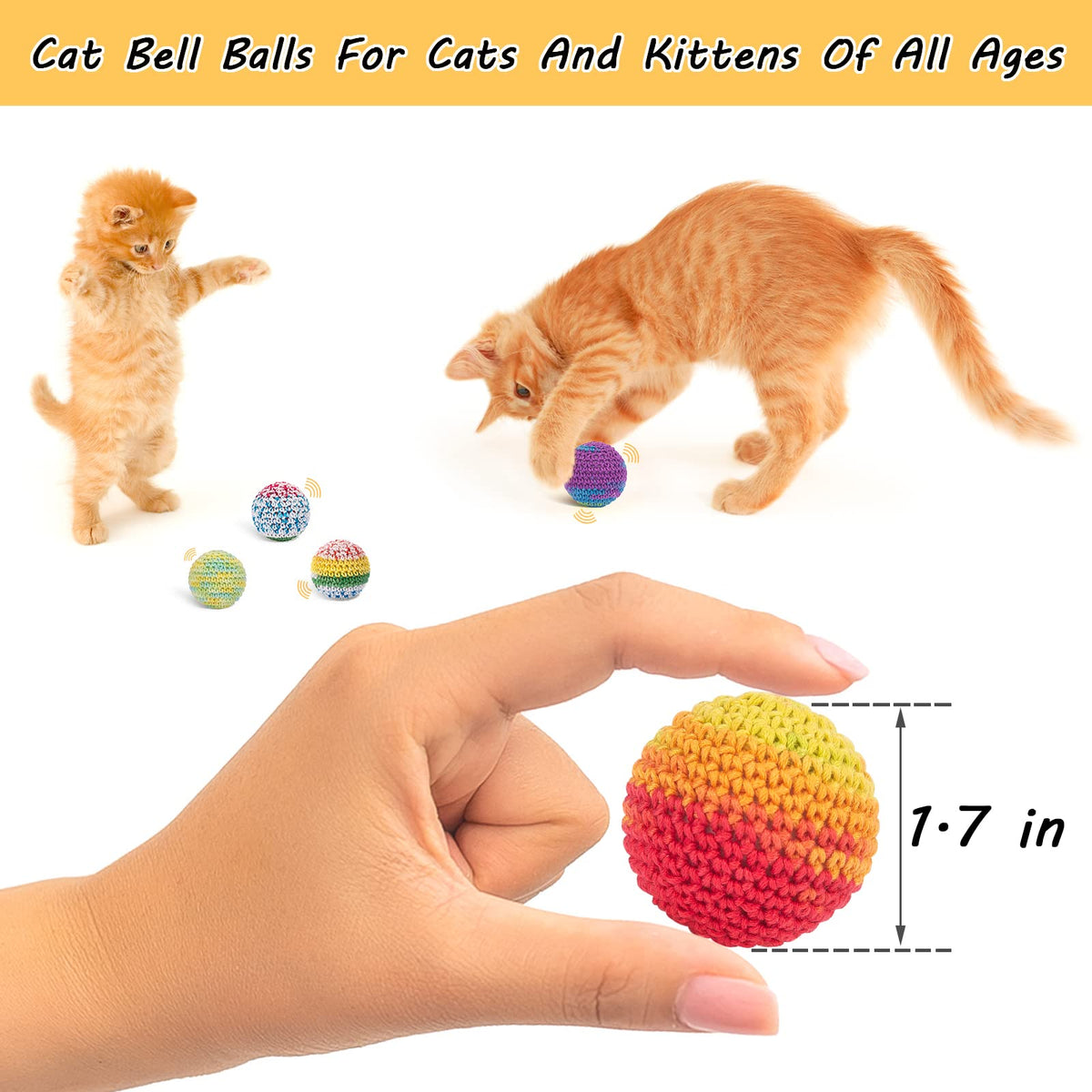 Retro Shaw Cat Toys Balls, 6Pcs Wool Yarn Balls with Bells for Indoor Cats
