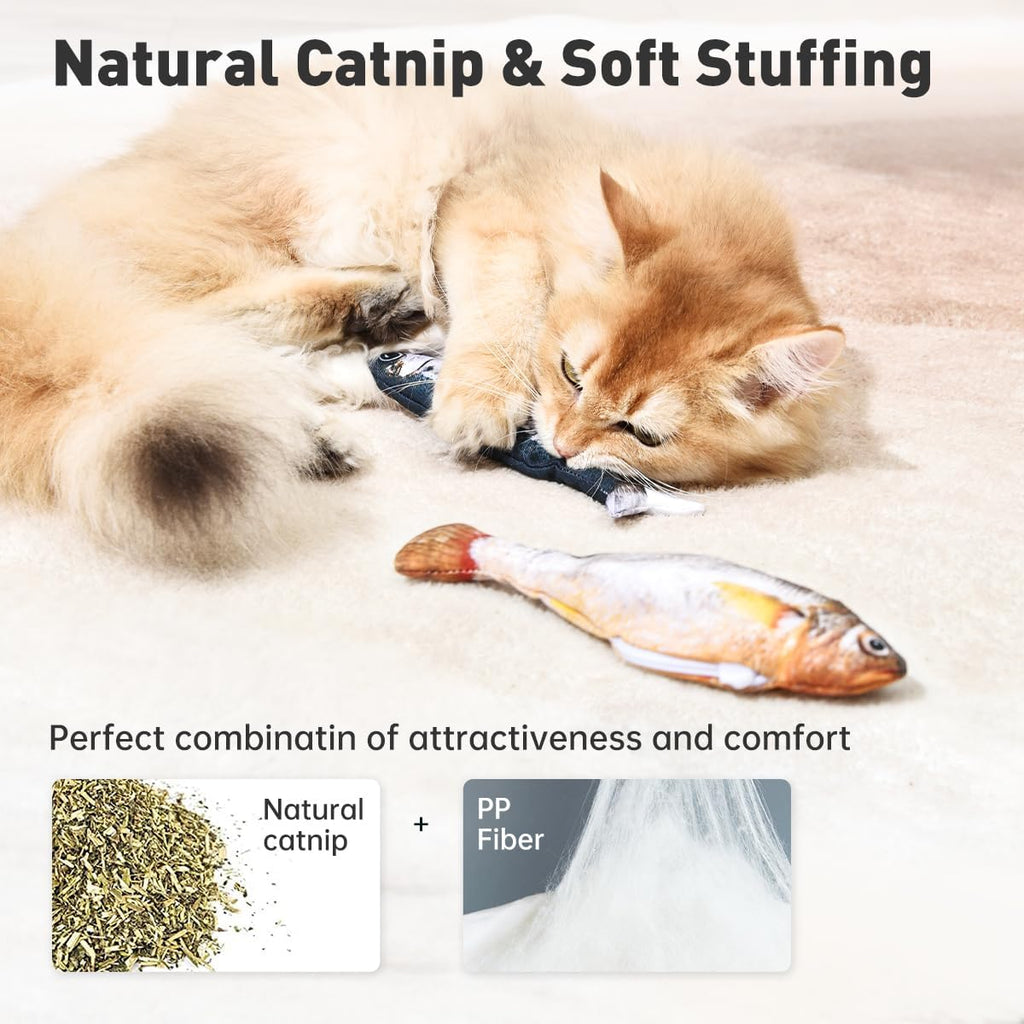 Petgravity Bite-Sized Realistic Flopping Fish Cat Toys, 3 Pack, Interactive Cat Toys for All Breeds, Tap-Activated 3 Fla