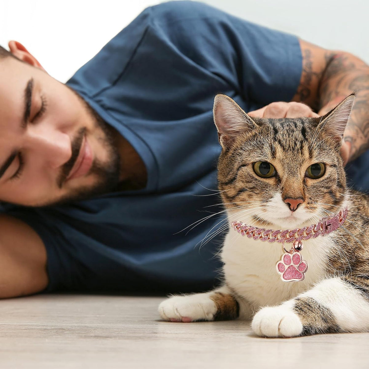 Hillban Cat Collar Chain Diamond Jewelry Gift, 8 Inch, Rose Gold, Pink