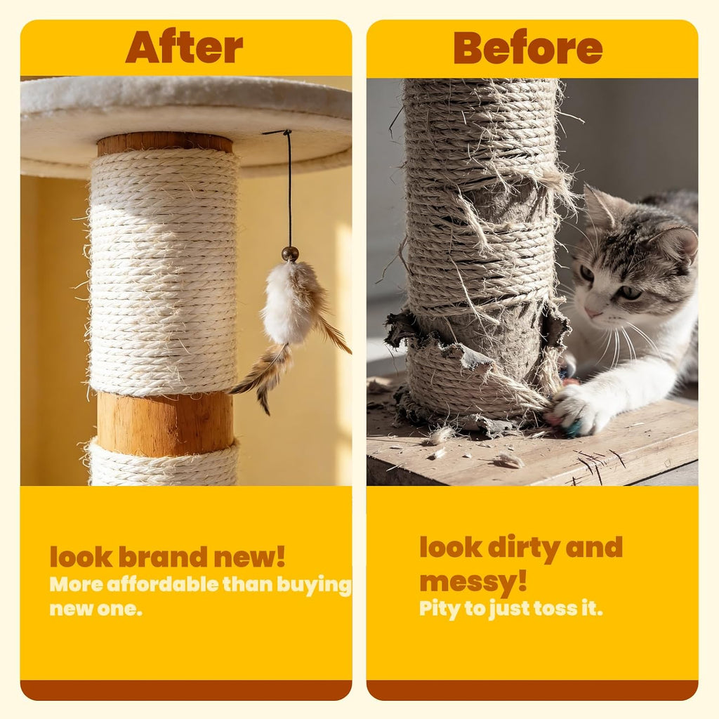 Natural Sisal Rope for Cat Tree and Scratching Post, 3/16 Inch x 100ft
