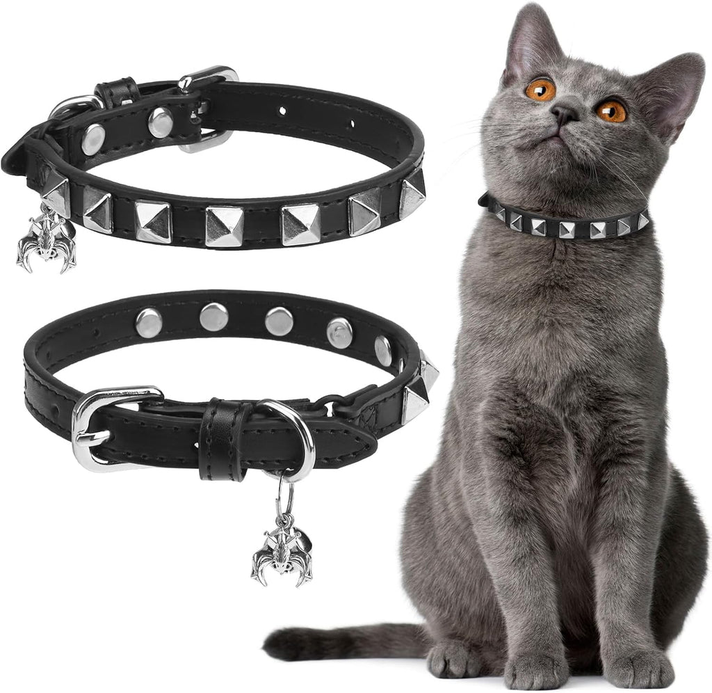 Leather Cat Collar for Girl Boy Cats,Black(Skull)