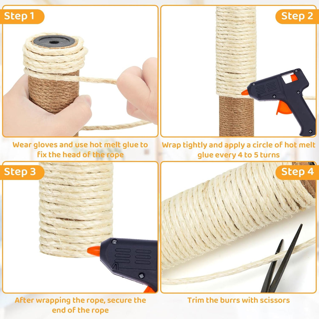 White Sisal Rope for Cat Tree and Scratching Post 5mm 1/5 Inch, 100 Feet